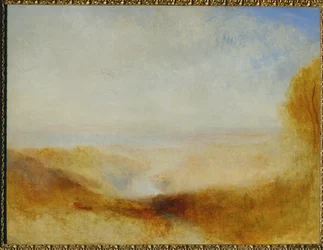 Landschaft mit einem Fluss und einer Bucht in der Ferne