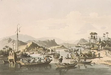 Cochin-chinesische Schiffe auf dem Fluss Taifo, Tafel 15 aus 