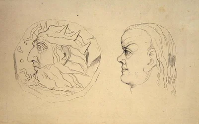 Vorderseite der Münze von Nebukadnezar und ein Kopf von Krebs, aus J. Varleys 