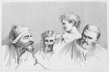 Köpfe aus den Cartoons im Hampton Court (Gravur)