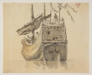 159 Ein Boot, aus einem Album mit 372 Zeichnungen von Landschaften, Küstenlinien, Kostümen und Alltagsleben, erstellt während der Gesandtschaft von Lord Macartney zum Kaiser von China, zwischen 1792 und 1794 (Bleistift und Aquarell auf Papier)