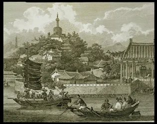 Ein Blick auf die Gärten des Kaiserpalastes, Peking (Detail), graviert von Samuel Smith, veröffentlicht von G. Nicol, 1796