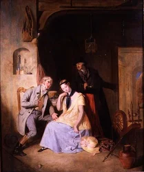 Ein Freier mit seiner Geliebten wird vom Kutscher zu einer schnellen Abfahrt gedrängt