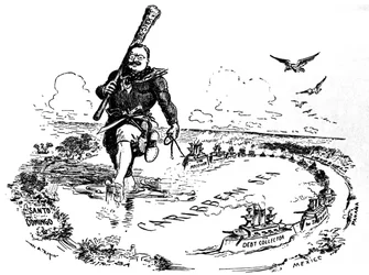 Der große Knüppel im Karibischen Meer. Karikatur auf Theodore Roosevelt, 1904