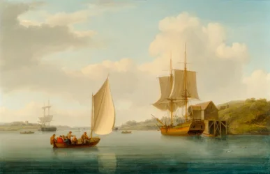 Eine Collier-Brigg vor Anker auf der Medway
