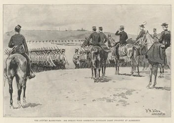 Die Herbstmanöver, Sir Evelyn Wood inspiziert das Highland Light Infantry in Aldershot