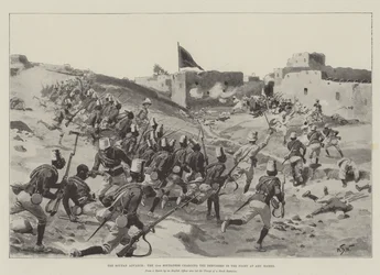 Der Vormarsch im Sudan, die 11. Sudanesen greifen die Derwische im Kampf bei Abu Hamed an