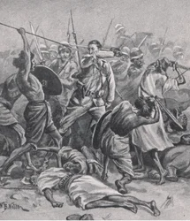 Das Quadrat bei Abu-Klea, 17. Januar 1885, Illustration aus Britische Schlachten zu Land und zu Wasser, 1915