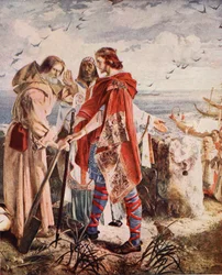 Egfrith bietet Cuthbert das Bistum Hexham an, 678, Illustration aus 
