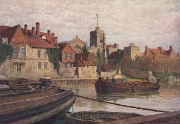 Maidstone. Rückseite des alten Palastes, die Kirche und das alte College von der anderen Seite des Medway, ca. 1900