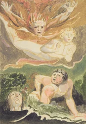 Vier nackte Männer, die aus ihren Elementen hervortreten, Tafel 4 aus „Das erste Buch Urizen“, 1794