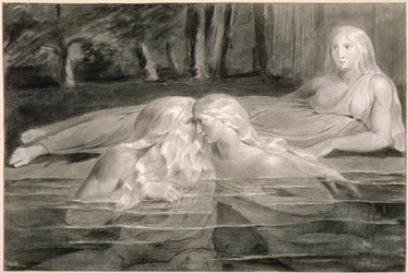 Har und Heva beim Baden, Mnetha schaut zu, ca. 1785-89 (Pinsel, Tinte und Waschung auf Papier)