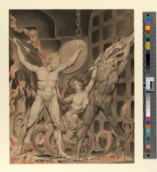 Illustration zu Miltons "Das verlorene Paradies": Satan, Sünde und Tod: Satan kommt zu den Toren der Hölle (große Version)