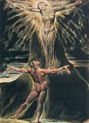 Jerusalem Die Emanation des Riesen Albion; Platte 76 Albion vor Christus gekreuzigt am Baum der Erkenntnis von Gut und Böse, 1804-20