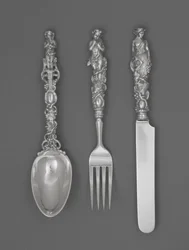 Set aus Kinderbesteck (Messer, Gabel und Löffel), ca. 1865-1874