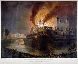 Zerstörung des Zeughauses im Tower of London durch Feuer, 30. Oktober 1841