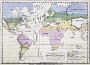 Isothermische Karte oder Ansicht der Klimazonen und Produktionen, Illustration aus Berichten von Alexander von Humboldt, 1823