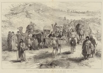 Muslimische Pilger aus Persien auf dem Weg zur heiligen Stadt Meshed