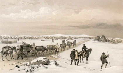 Das Lager der 1. Division, Blick nach Norden zum Lager der 2. Division, die Höhen von Inkermann in der Ferne