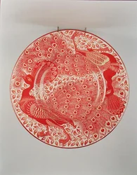 Ruby und Gold-Lustre-Ladung mit zwei Pfauen, gemalt von Charles Passenger