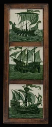 Fliesenpaneel von Schiffen in voller Fahrt, im Rahmen, ca. 1865-80