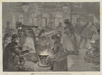 Zwangsräumung armer irischer Familien in Leather Lane, Holborn