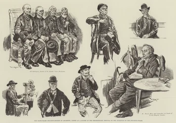 Alte Handrahmen-Strumpfwirker von Leicester, Gäste bei einem Abendessen beim Tercentenary Festival der Erfindung des Strumpfrahmens