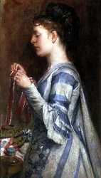 Mädchen beim Sticken