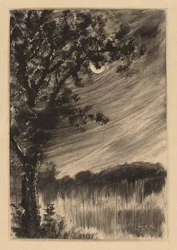 Mondlandschaft mit Baum links