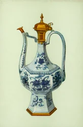 Kanne, Periode von Wan Li, chinesisch, mit Augsburger Montierung (Farblithografie)