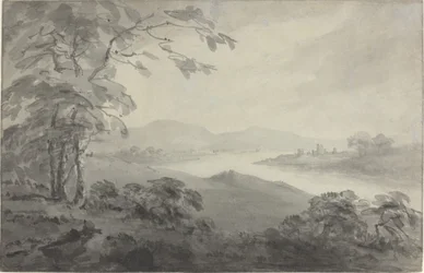 Flusslandschaft mit Ruinen
