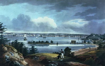 New York von den Höhen bei Brooklyn, 1820-23 (kolorierte Aquatinta)