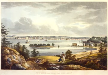 New York von den Höhen bei Brooklyn, graviert von John Hill