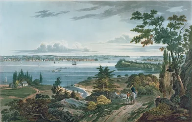 New York von Weehawk, graviert von I. Hill, 1820-3