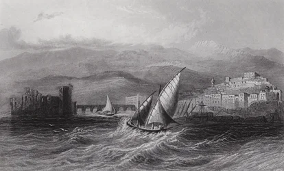 Sidon und der Libanon vom Meer aus (Gravur)
