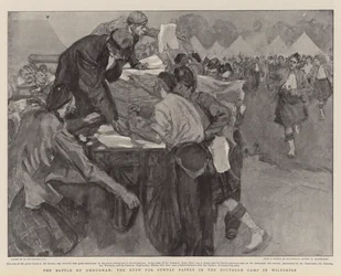 Die Schlacht von Omdurman, der Ansturm auf die Sonntagszeitungen im südlichen Lager in Wiltshire