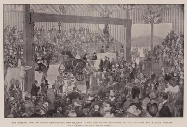 Der Besuch der Königin in South Kensington, Ihre Majestät legt den Grundstein des Victoria and Albert Museums