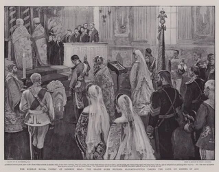 Die russische Zarenfamilie in Zarskoe Selo, der Großherzog Michael Alexandrowitsch legt den Eid ab, als er volljährig wird