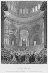 St. Pauls Kathedrale. Jahrestreffen der Kinder der Wohltätigkeitsschulen von London, um 1841