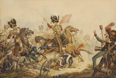 1. Life Guards greifen die französische Artillerie in der Schlacht von Waterloo 1815 an, 1820