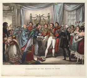 Nachricht von der Schlacht von Ligny, Aquatinta von J.C. Stadler, veröffentlicht von Tegg, April 1818