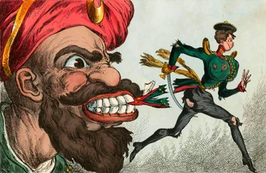 Der Beginn des Krimkriegs aus der Sicht eines westeuropäischen Karikaturisten, 1850er Jahre.