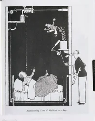 Verabreichung einer Medizin an einen Jungen, Illustration aus 