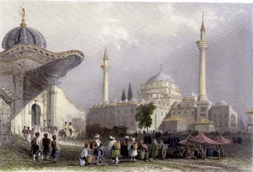 Die Moschee von Bajazet mit dem Seraskier-Tor, Istanbul, gestochen von H. Griffiths, ca. 1850 (Aquatinta)