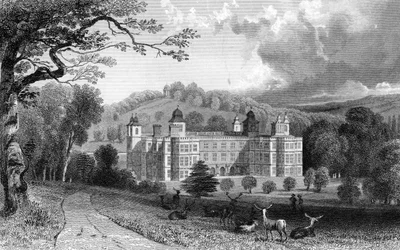 Audley End, Essex, graviert von Henry Adlard, 1832