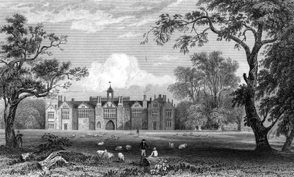 Gosfield Hall, Essex, graviert von Robert Sands, 1832