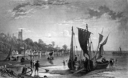 Das Dorf Leigh, in der Nähe von Southend, Essex, graviert von Charles Mottram, 1833
