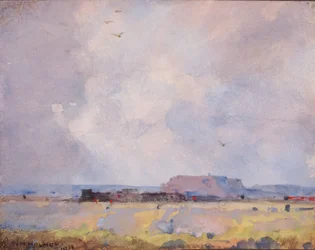 Im Plateau-Land, mit einem bewohnten Pueblo