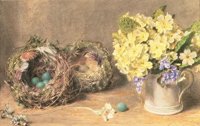 Frühlingsblumen und Vogelnester, ca. 1830
