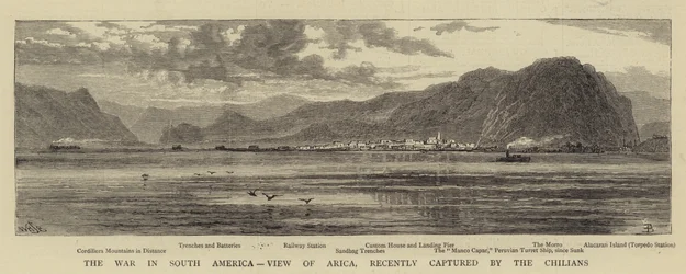 Der Krieg in Südamerika, Blick auf Arica, kürzlich von den Chilenen erobert